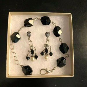 Silver & Black Handmade Bracelet & Earring Set